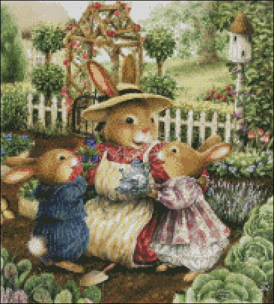 Backyard Tea Party - Counted Cross Stitch Patterns Embroidery Crafts Needlework DIY Chart DMC Color
