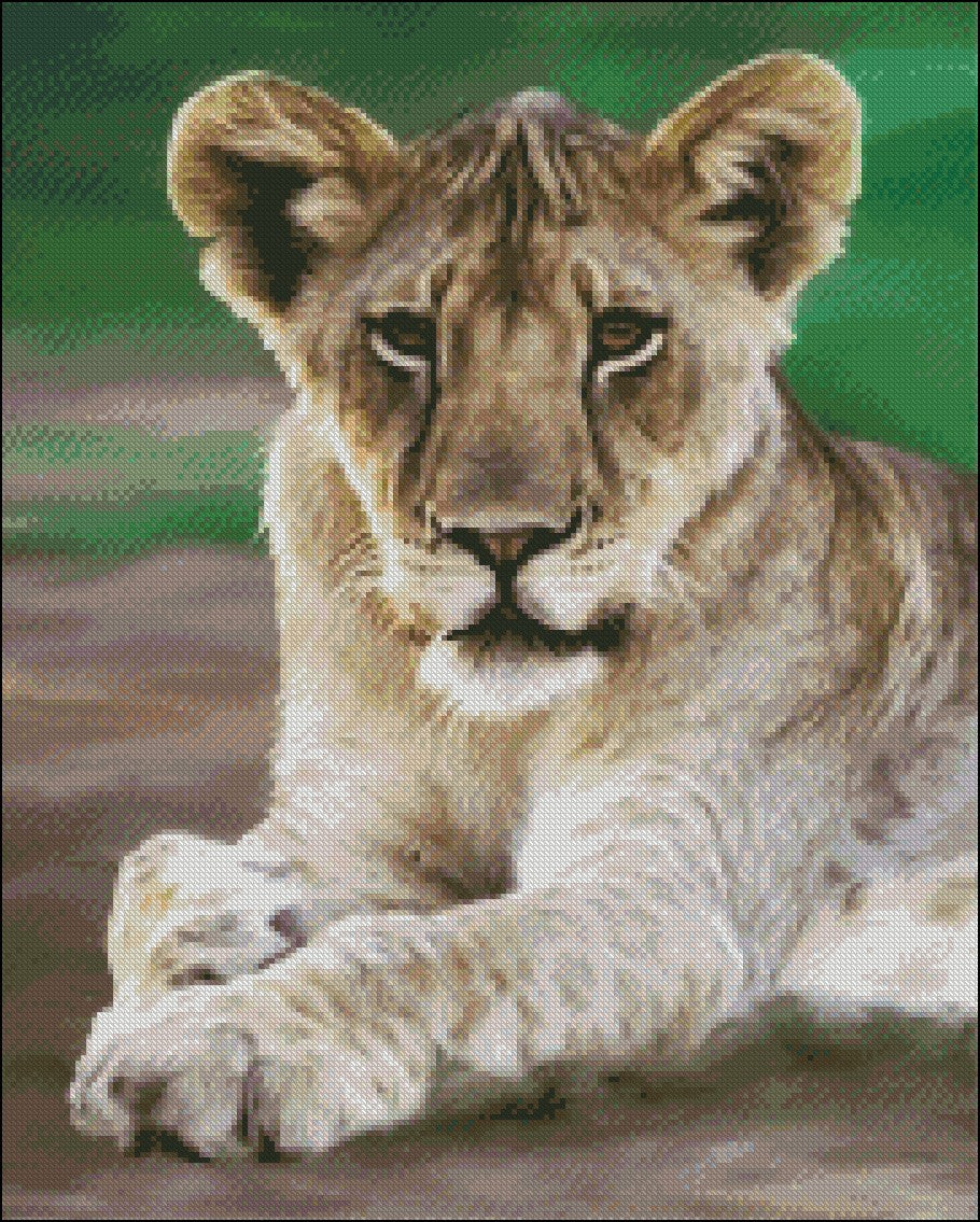 Portrait of Female Lion - Counted Cross Stitch Patterns Embroidery Crafts Needlework DIY Chart DMC Color