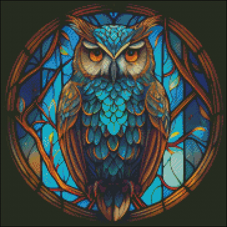Owl Stained Glass - Counted Cross Stitch Patterns Embroidery Crafts Needlework DIY Chart DMC Color