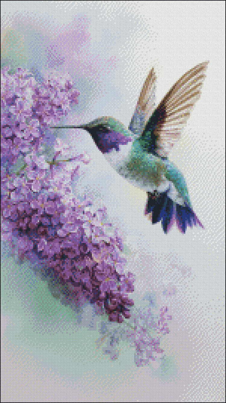 Hummingbird and Lilac - Counted Cross Stitch Patterns Embroidery Crafts Needlework DIY Chart DMC Color