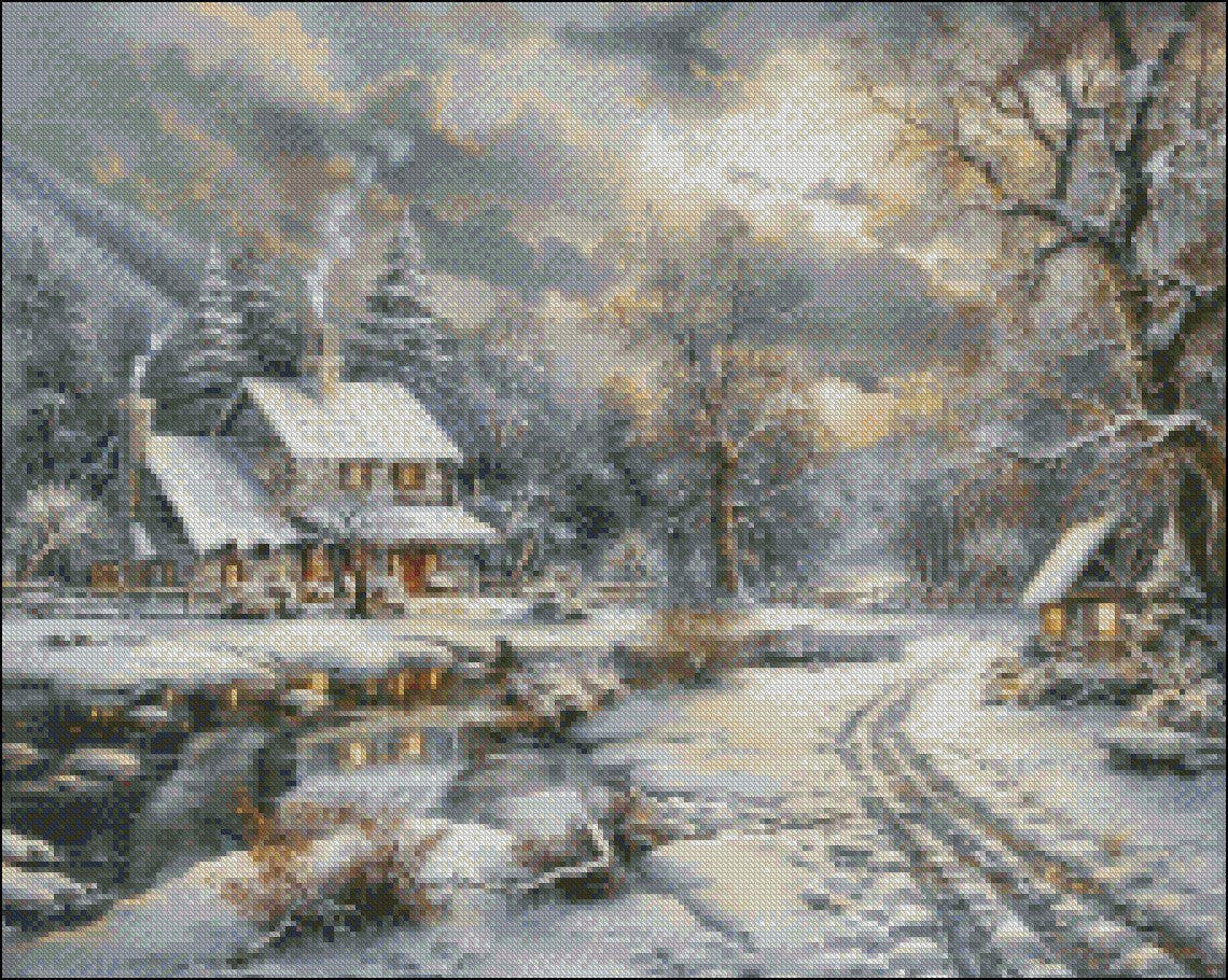Winter Farm 5 - Counted Cross Stitch Patterns Embroidery Crafts Needlework DIY Chart DMC Color