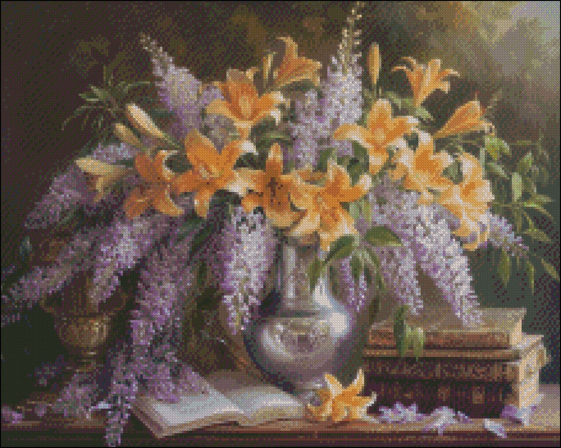 A Wisteria Bouquet - Counted Cross Stitch Patterns Embroidery Crafts Needlework DIY Chart DMC Color
