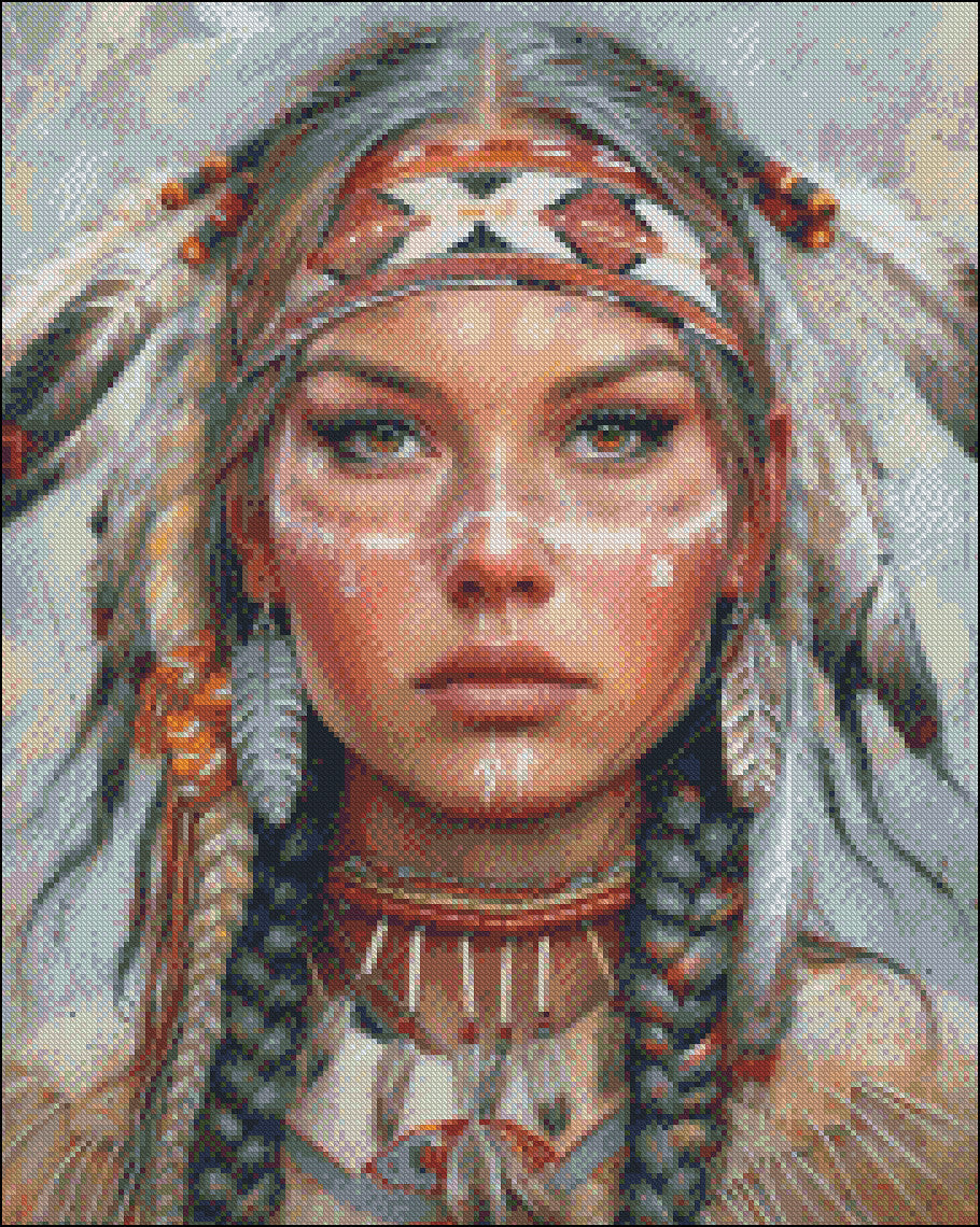 Native American Woman 1 - Counted Cross Stitch Patterns Embroidery Crafts Needlework DIY Chart DMC Color