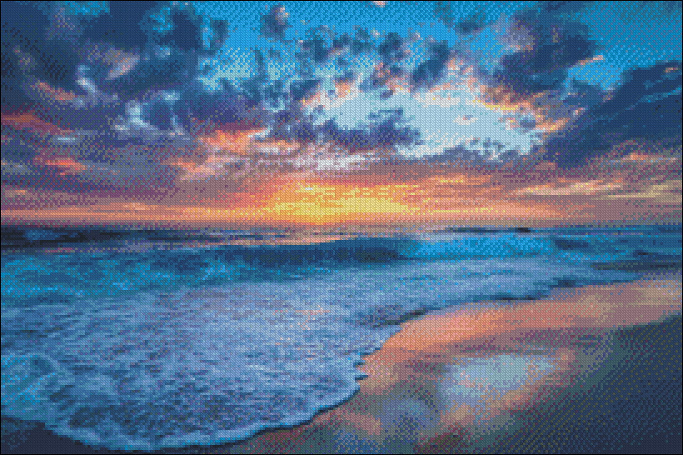 Stunning Sunset over the Ocean - Counted Cross Stitch Patterns Embroidery Crafts Needlework DIY Chart DMC Color