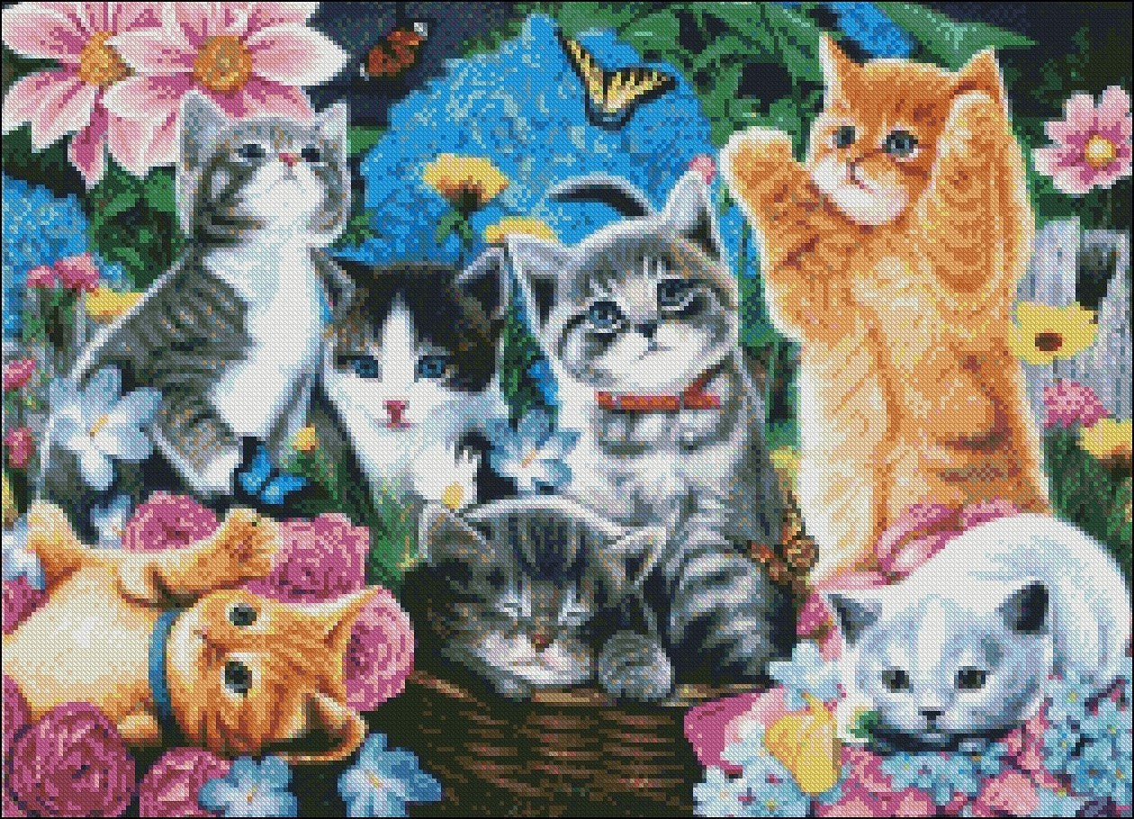 Playtime in the Garden - Counted Cross Stitch Patterns Embroidery Crafts Needlework DIY Chart DMC Color