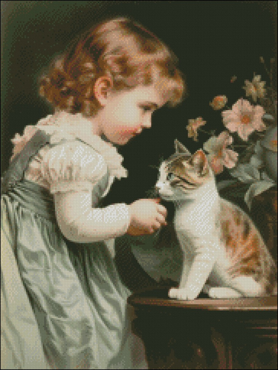 Hello, kitten - Counted Cross Stitch Patterns Embroidery Crafts Needlework DIY Chart DMC Color