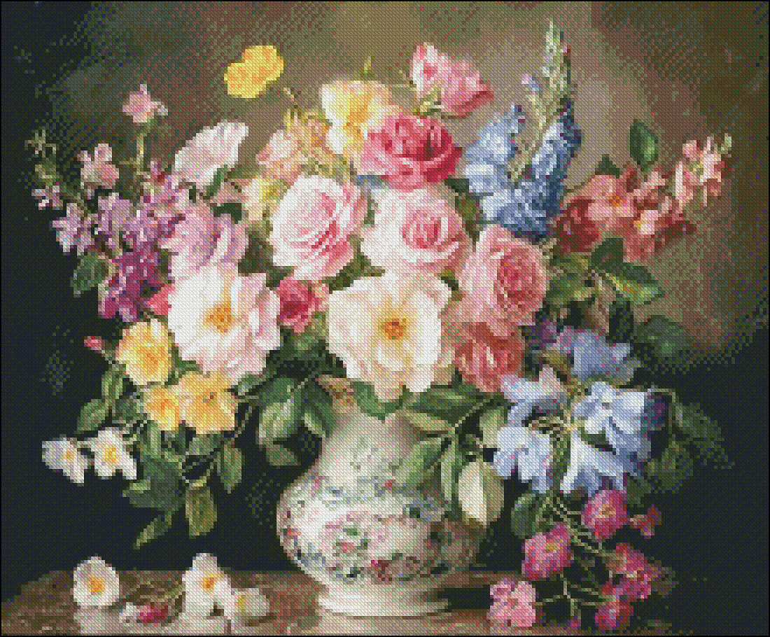 Spring Bouquet with Primrose 3 - Counted Cross Stitch Patterns Embroidery Crafts Needlework DIY Chart DMC Color