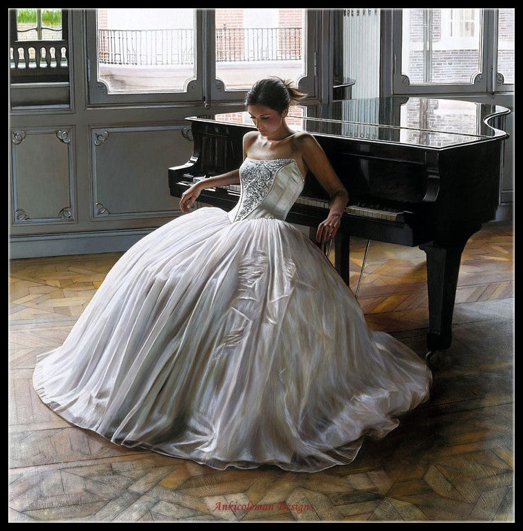 Piano and Gorgeous Dress 15 - Counted Cross Stitch Patterns Embroidery Crafts Needlework DIY Chart DMC Color