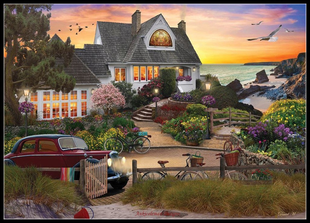 Seaside Hill - Counted Cross Stitch Patterns Embroidery Crafts Needlework DIY Chart DMC Color