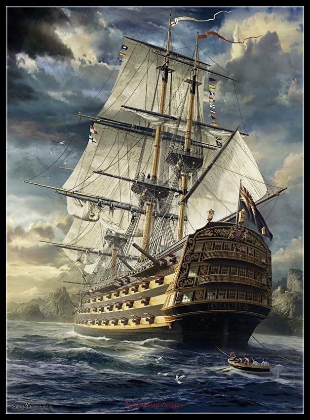 Sea Sailboat - Counted Cross Stitch Patterns Embroidery Crafts Needlework DIY Chart DMC Color
