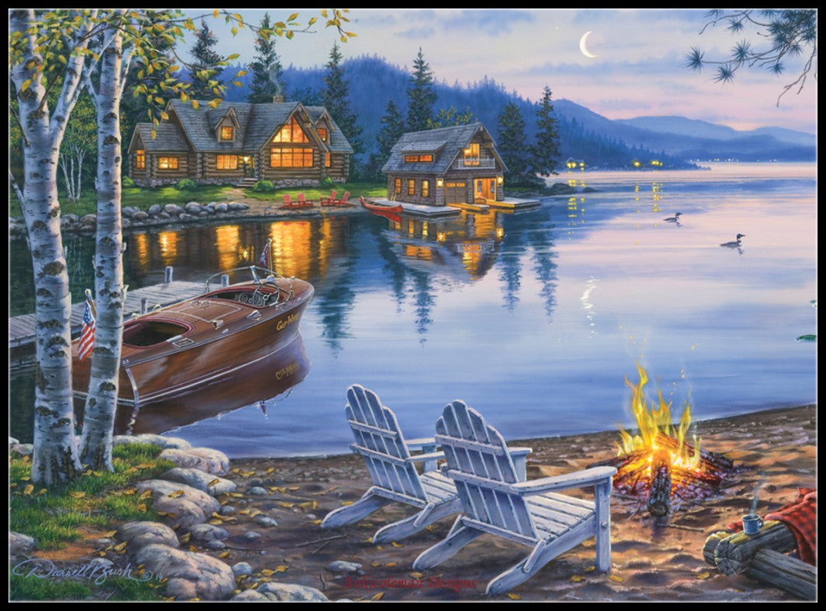 Lake Reflection - Counted Cross Stitch Patterns Embroidery Crafts Needlework DIY Chart DMC Color