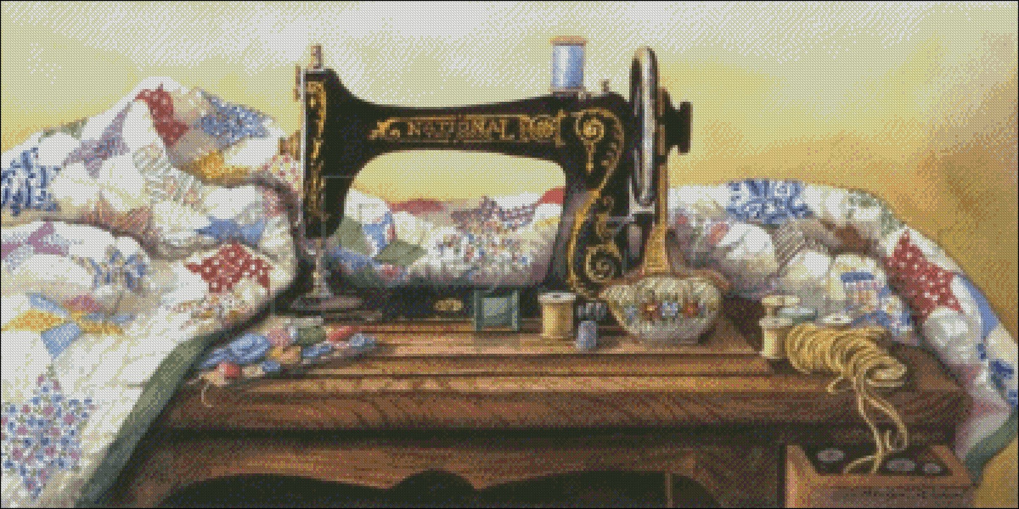 Vintage Sewing Machine- Counted Cross Stitch Patterns Embroidery Crafts Needlework DIY Chart DMC Color