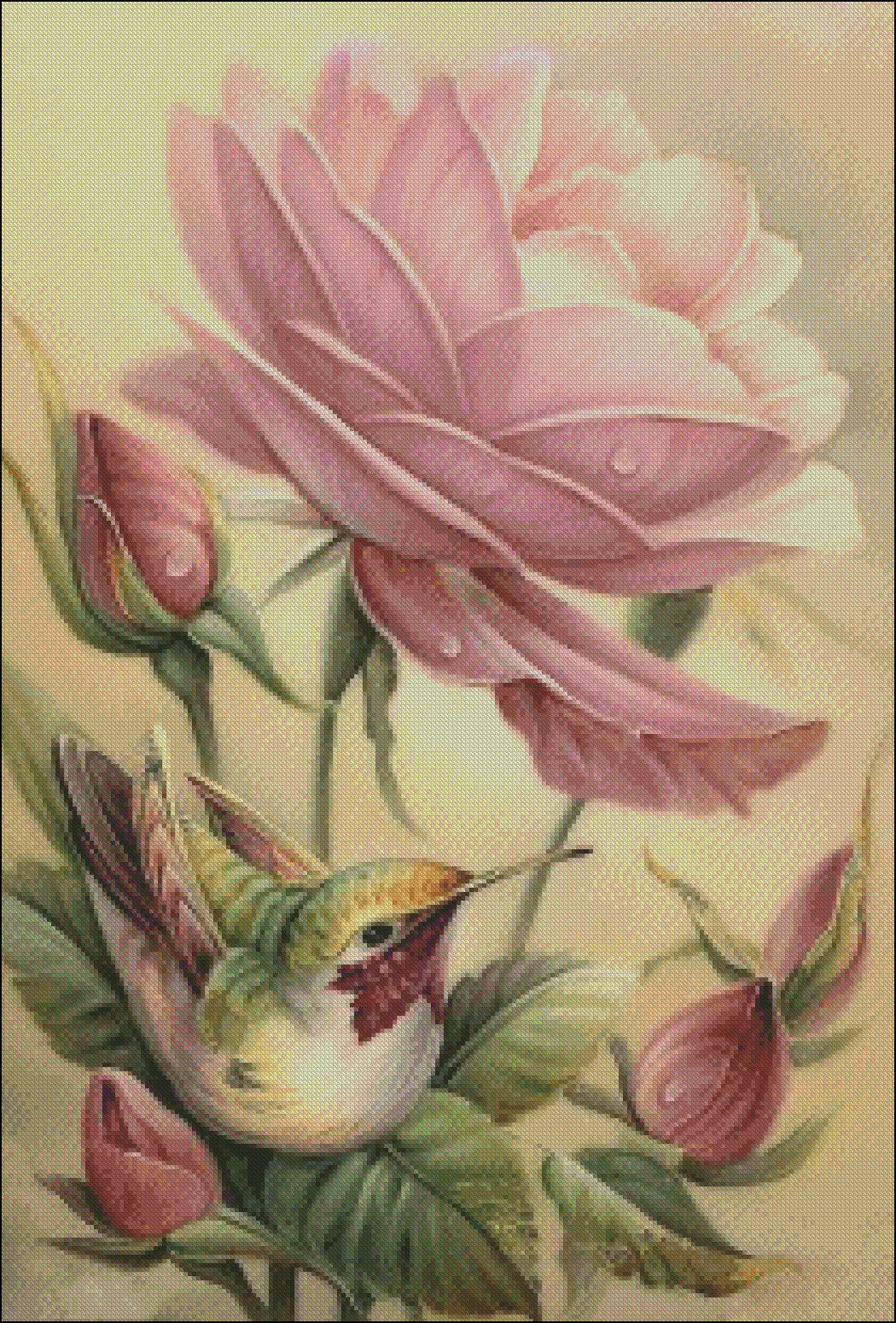 Rose and Bird - Counted Cross Stitch Patterns Embroidery Crafts Needlework DIY Chart DMC Color