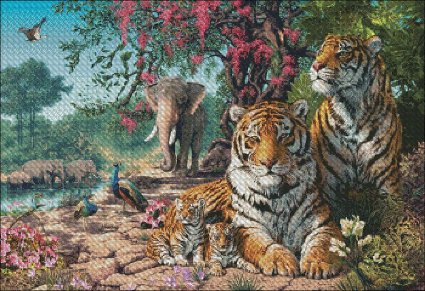 Tiger Sanctuary - Counted Cross Stitch Patterns Embroidery Crafts Needlework DIY Chart DMC Color