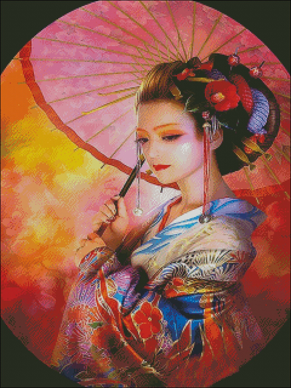 Oriental Lady - Counted Cross Stitch Patterns Embroidery Crafts Needlework DIY Chart DMC Color