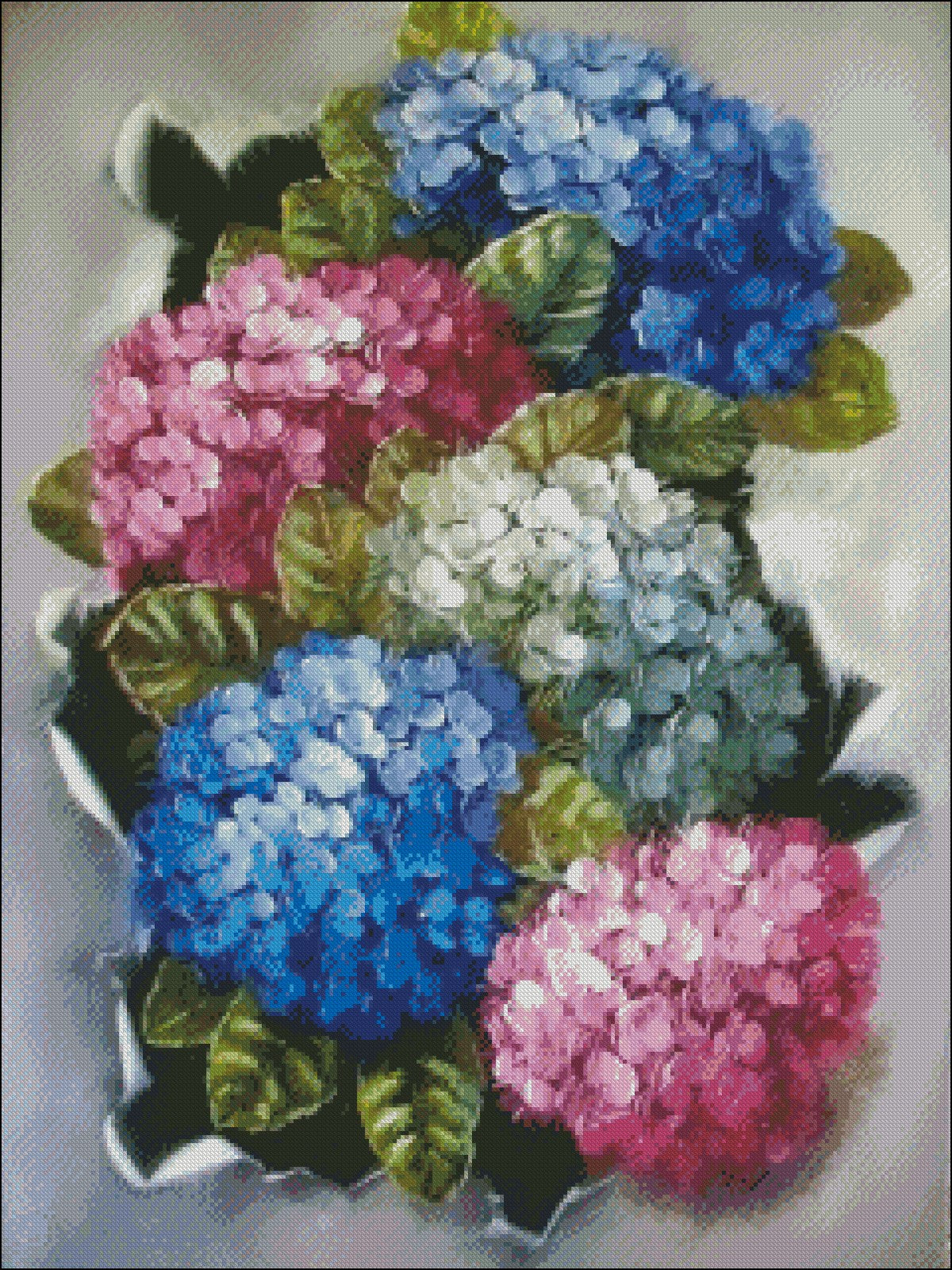 Three-color Hydrangeas - Counted Cross Stitch Patterns Embroidery Crafts Needlework DIY Chart DMC Color
