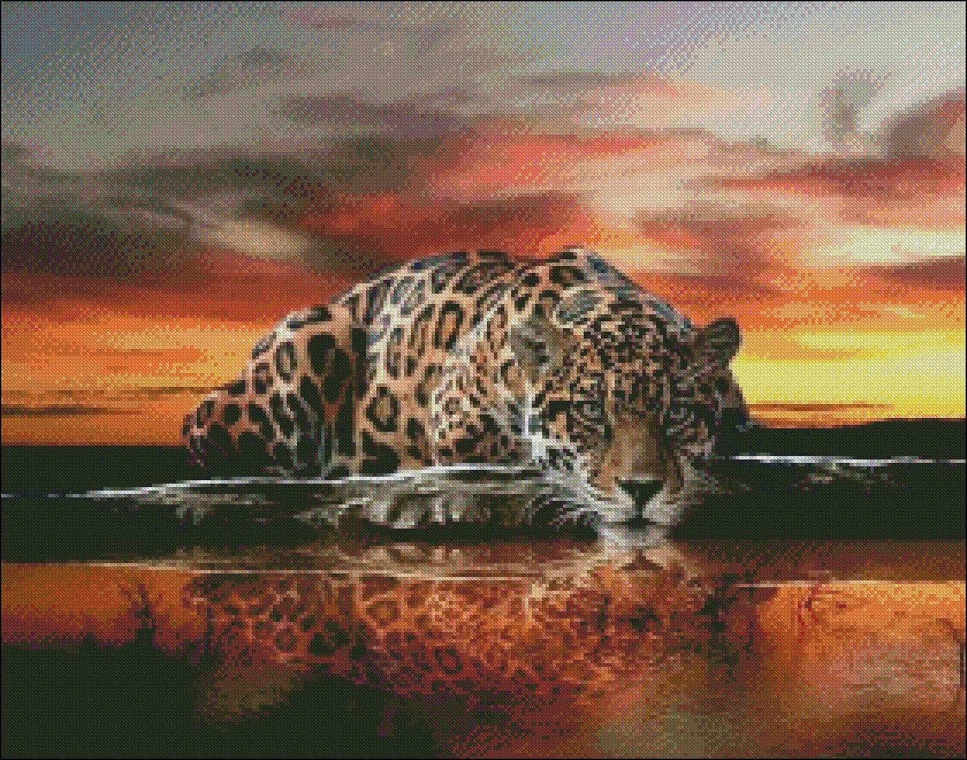Leopard at Sunset - Counted Cross Stitch Patterns Embroidery Crafts Needlework DIY Chart DMC Color