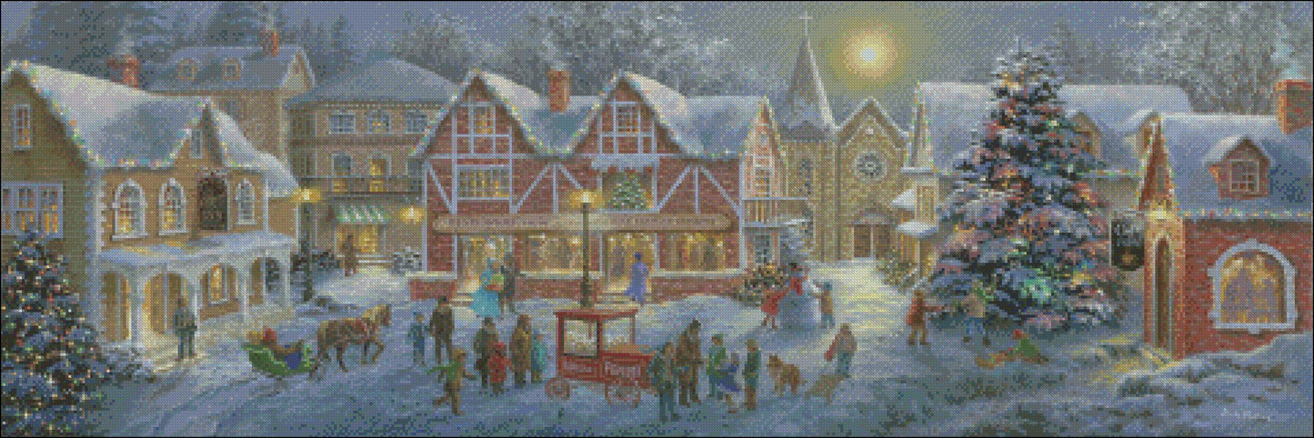 Christmas Village Panoramic - Counted Cross Stitch Patterns Embroidery Crafts Needlework DIY Chart DMC Color