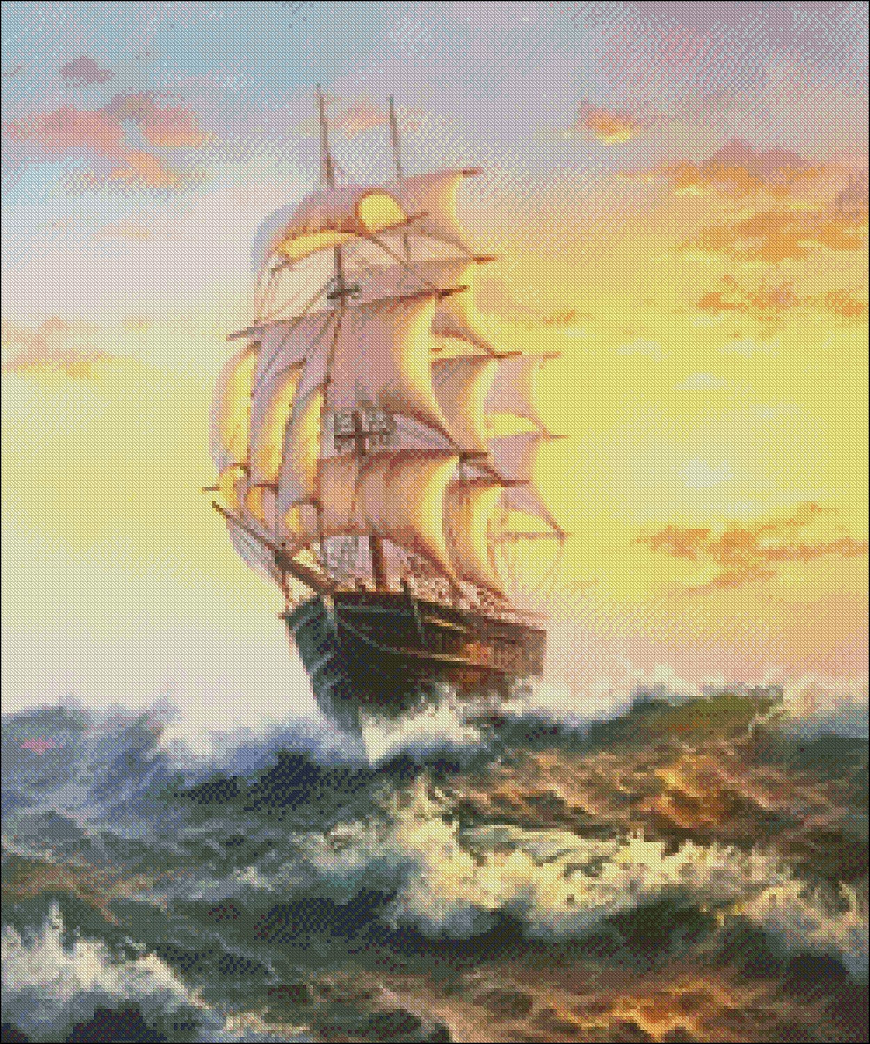 Ship - Counted Cross Stitch Patterns Embroidery Crafts Needlework DIY Chart DMC Color