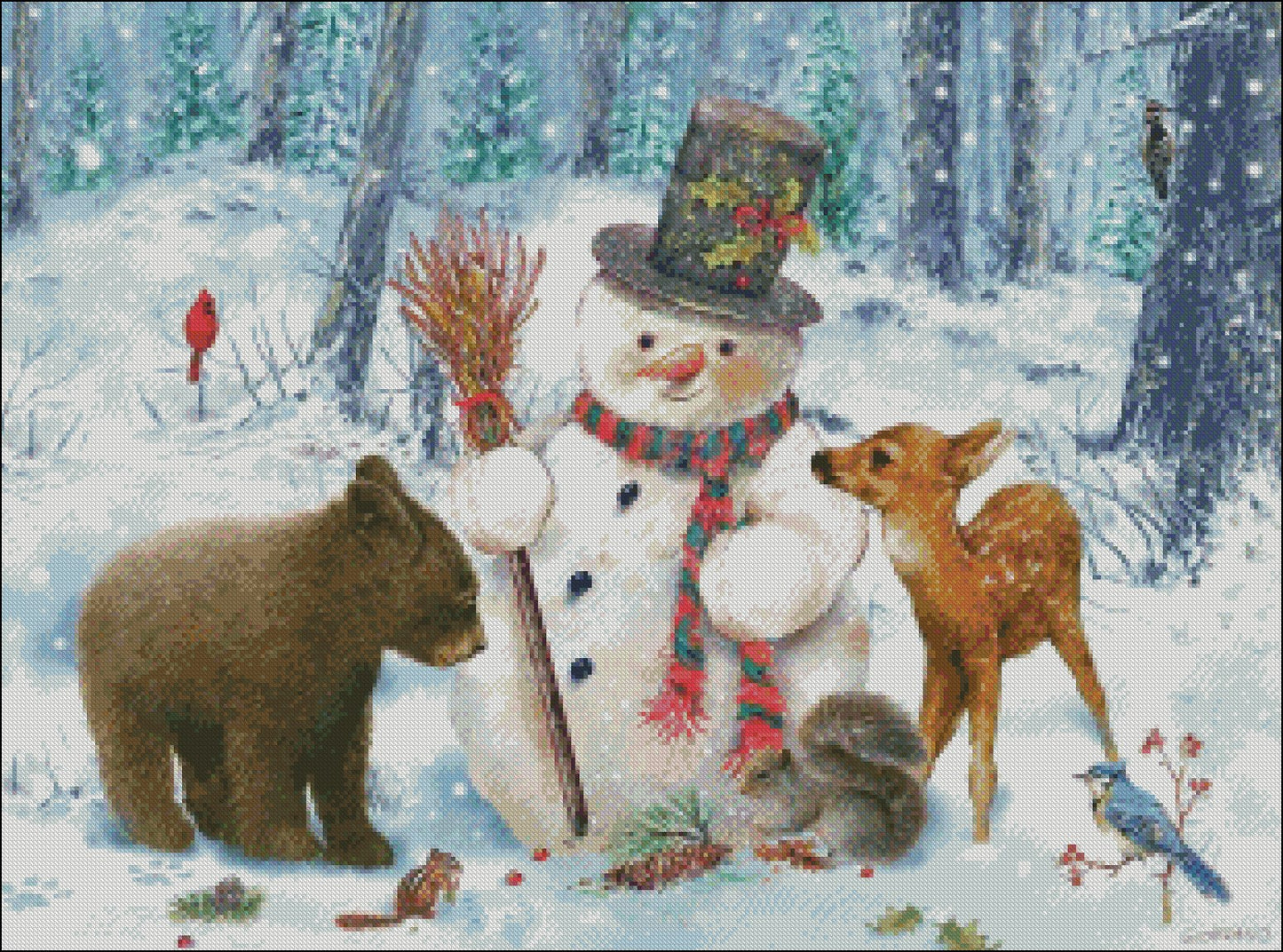 Snowman Gathering - Counted Cross Stitch Patterns Embroidery Crafts Needlework DIY Chart DMC Color