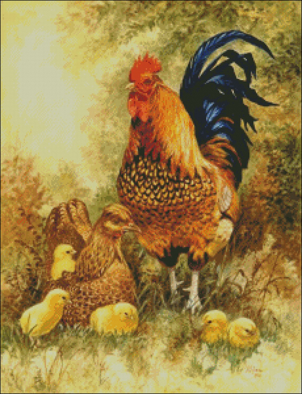 Chicken Family - Counted Cross Stitch Patterns Embroidery Crafts Needlework DIY Chart DMC Color