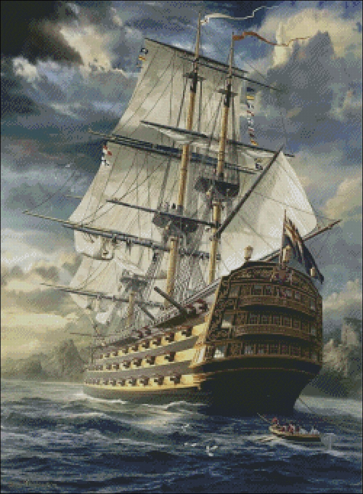 Sea Sailboat - Counted Cross Stitch Patterns Embroidery Crafts Needlework DIY Chart DMC Color