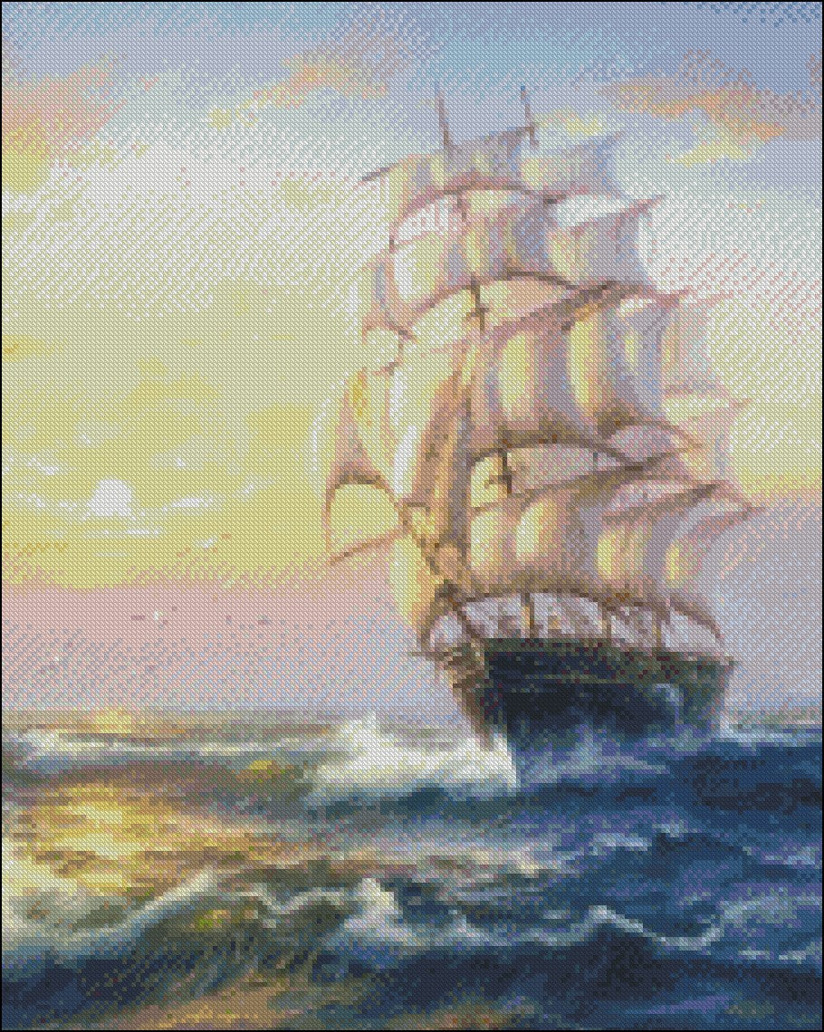 Sailing Ship 13 - Counted Cross Stitch Patterns Embroidery Crafts Needlework DIY Chart DMC Color