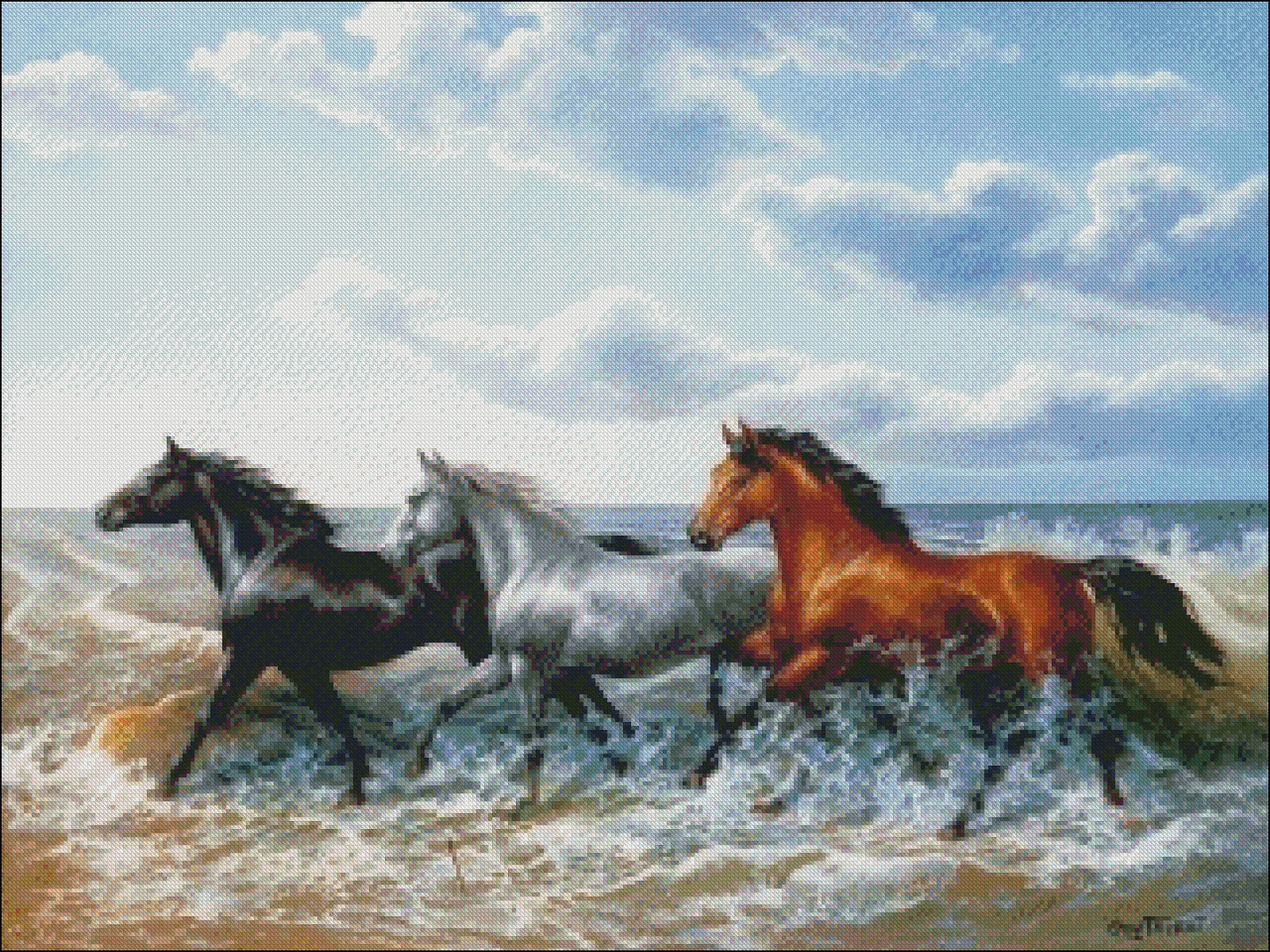 Horses Galloping - Counted Cross Stitch Patterns Embroidery Crafts Needlework DIY Chart DMC Color