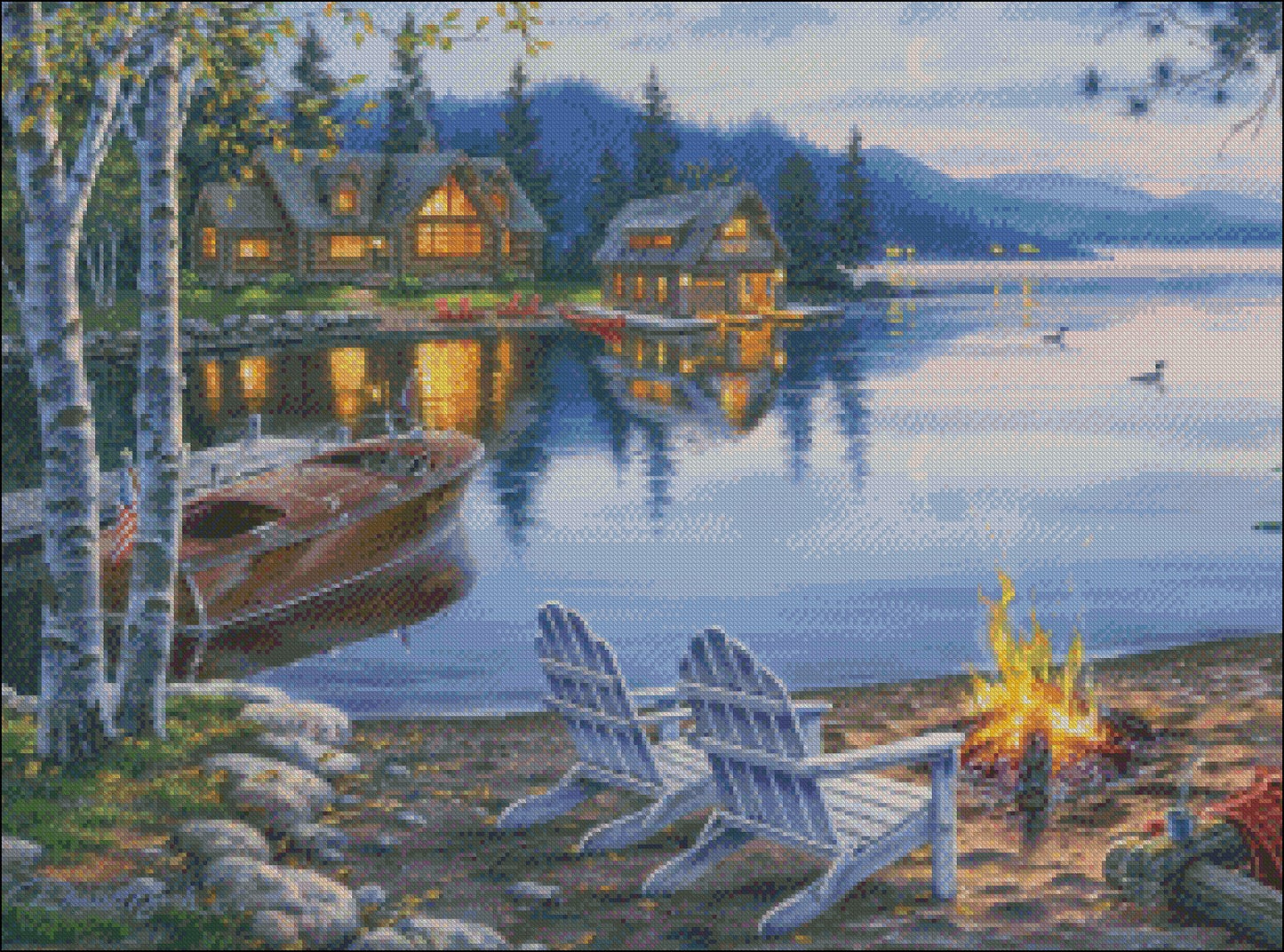 Lake Reflection - Counted Cross Stitch Patterns Embroidery Crafts Needlework DIY Chart DMC Color