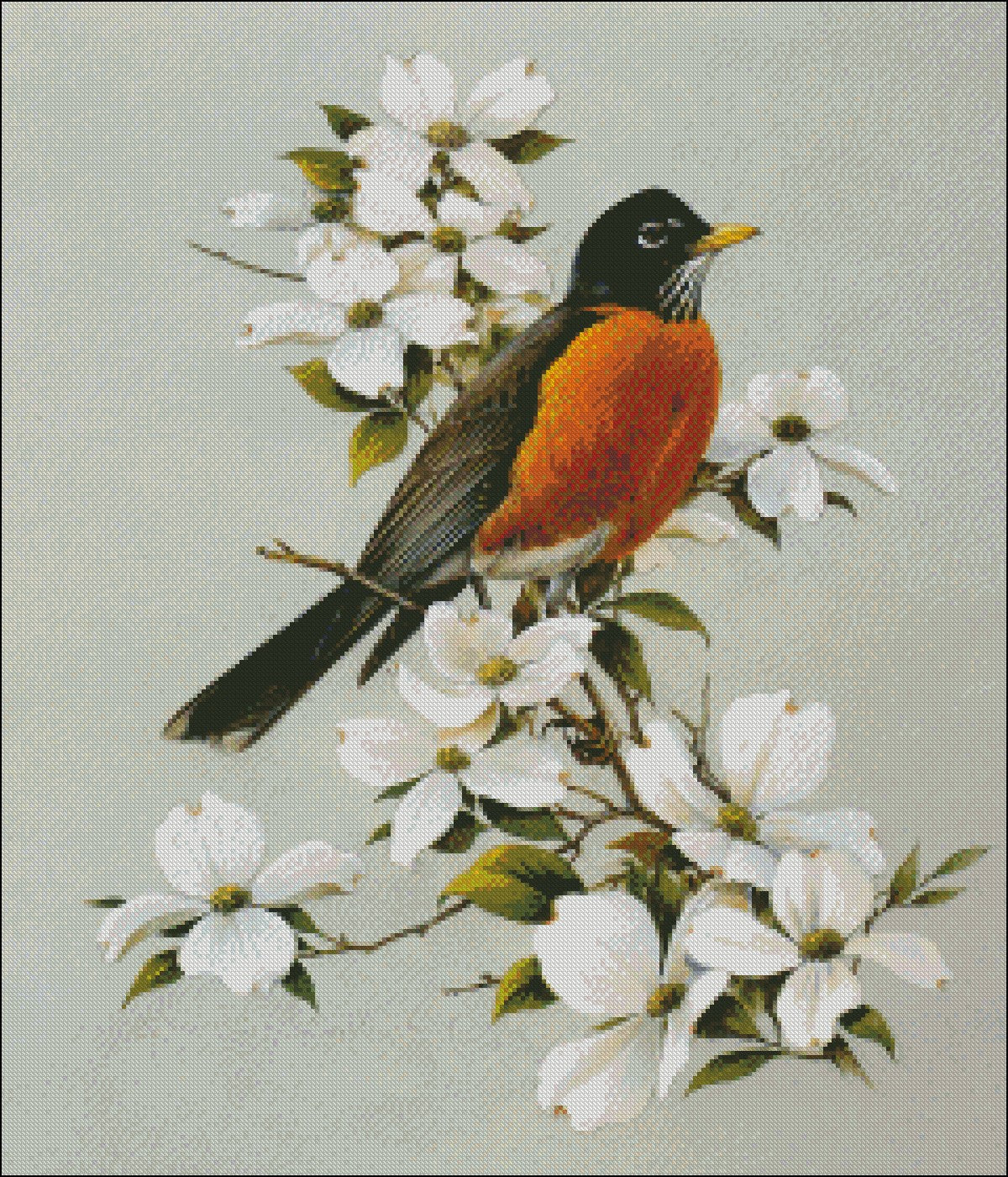 Robin Amidst Magnolia - Counted Cross Stitch Patterns Embroidery Crafts Needlework DIY Chart DMC Color