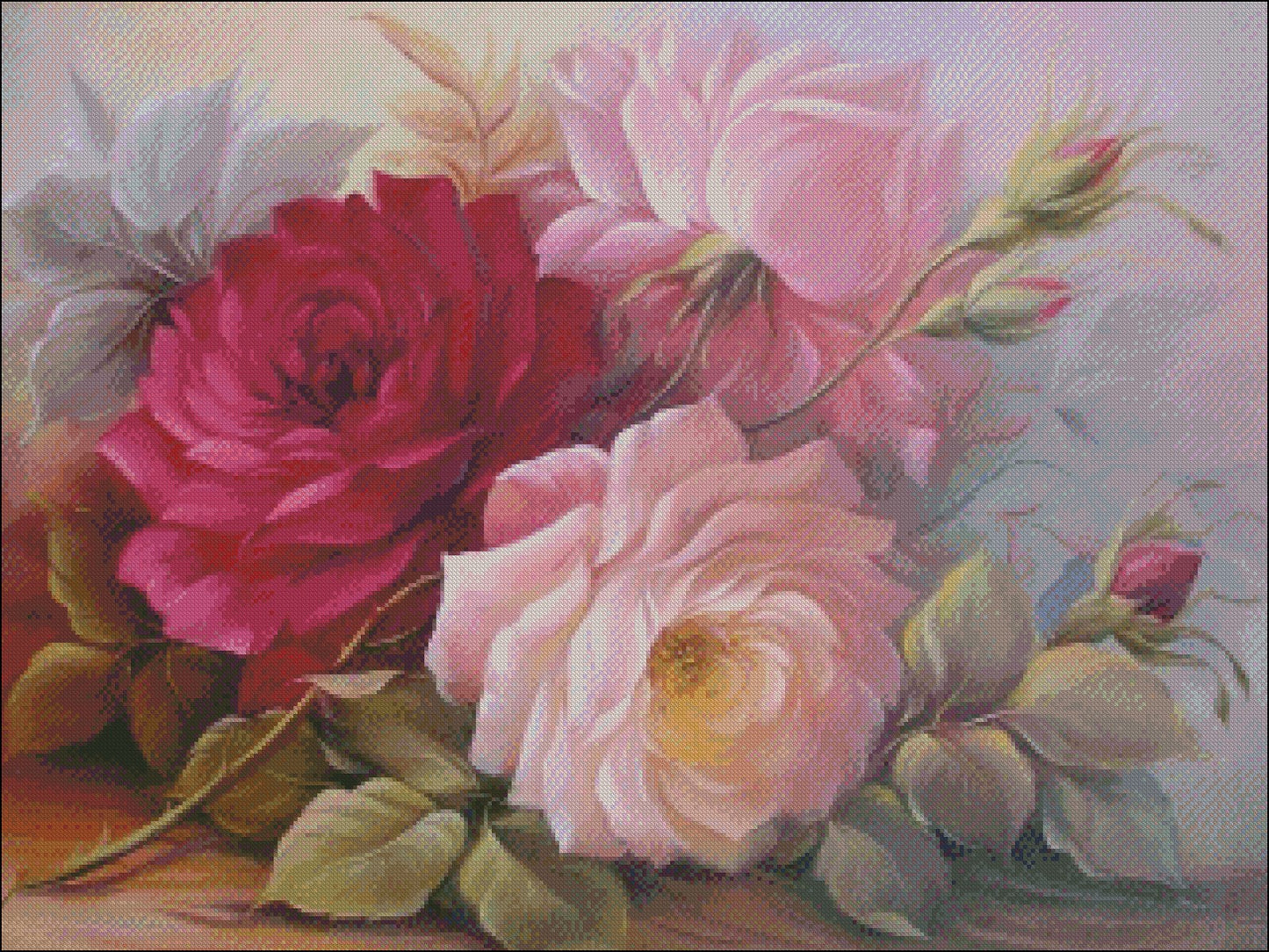 Three Roses - Counted Cross Stitch Patterns Embroidery Crafts Needlework DIY Chart DMC Color