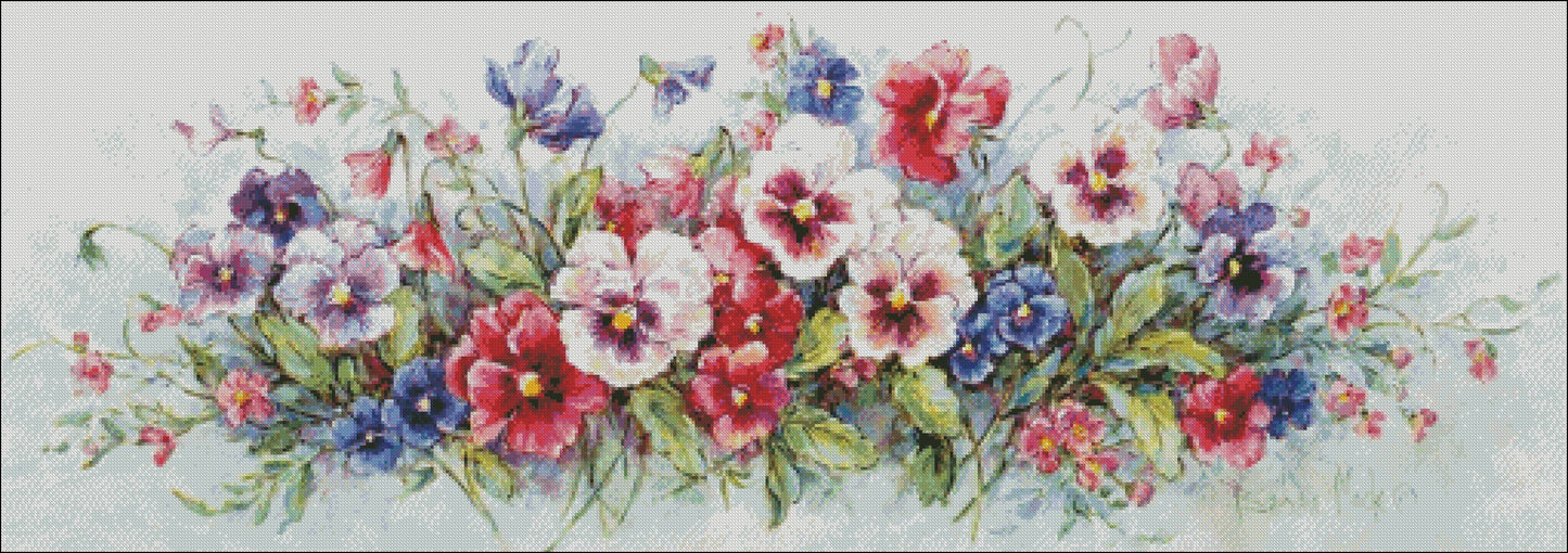 Pansy Bouquet - Counted Cross Stitch Patterns Embroidery Crafts Needlework DIY Chart DMC Color