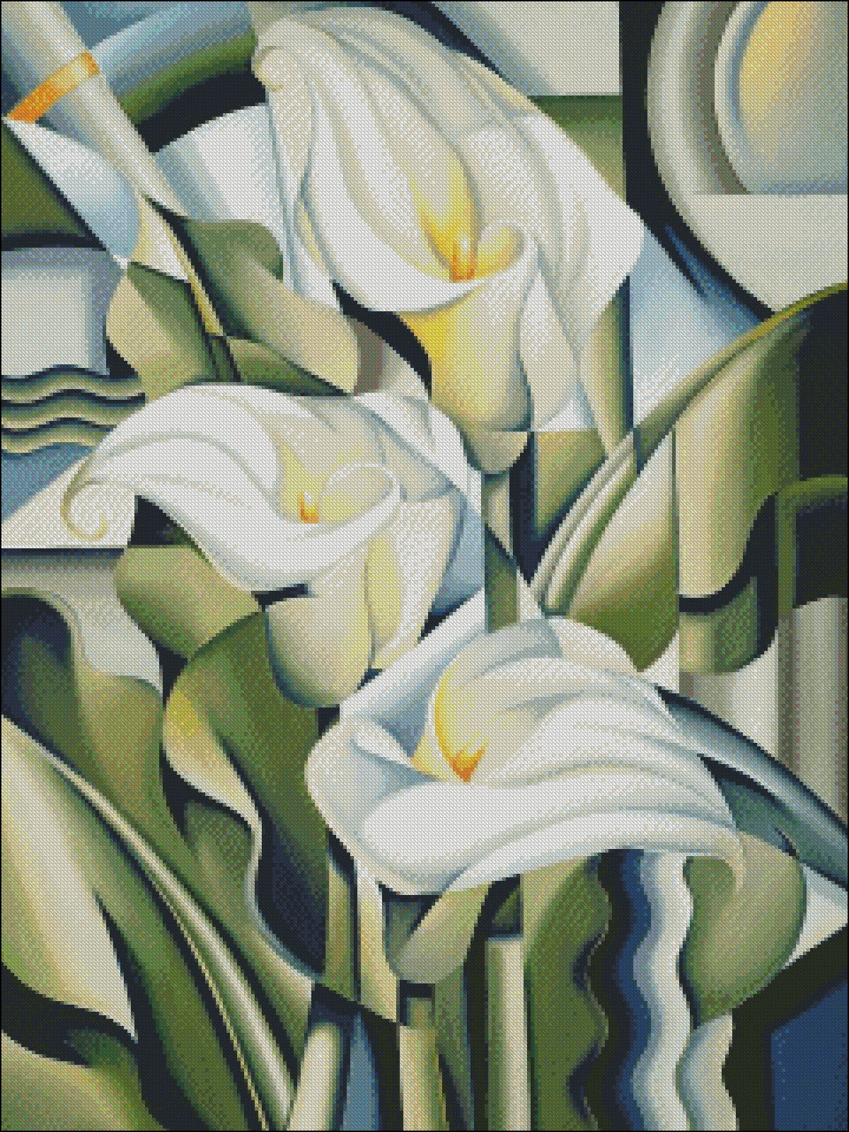 Cubist Lilies - Counted Cross Stitch Patterns Embroidery Crafts Needlework DIY Chart DMC Color