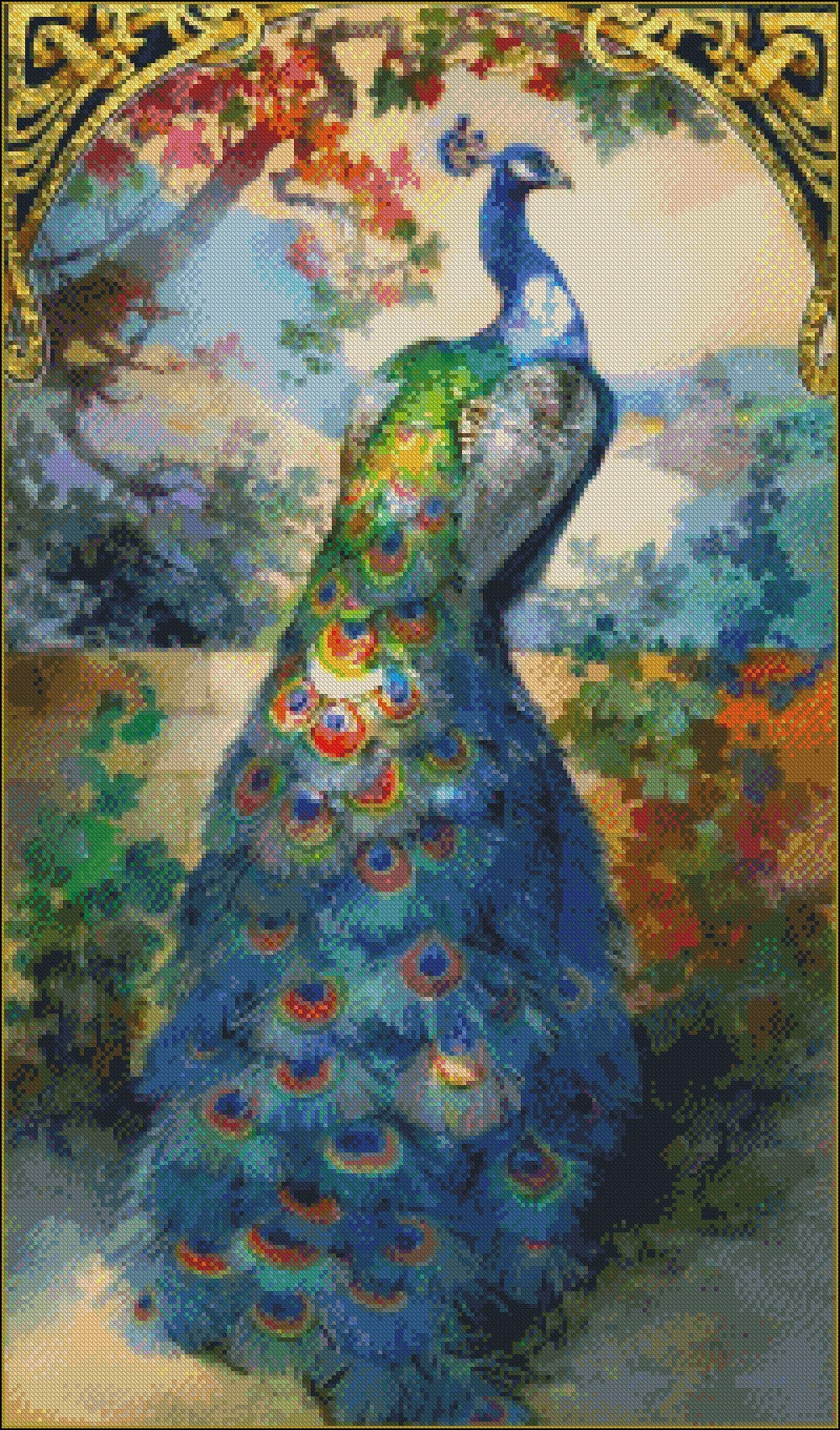 Victorian Peacock - Counted Cross Stitch Patterns Embroidery Crafts Needlework DIY Chart DMC Color