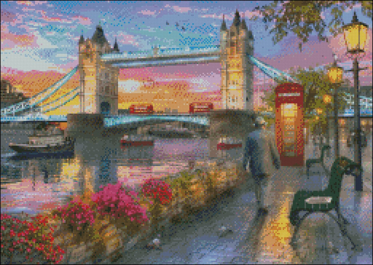 Tower Bridge Sunset - Counted Cross Stitch Patterns Embroidery Crafts Needlework DIY Chart DMC Color