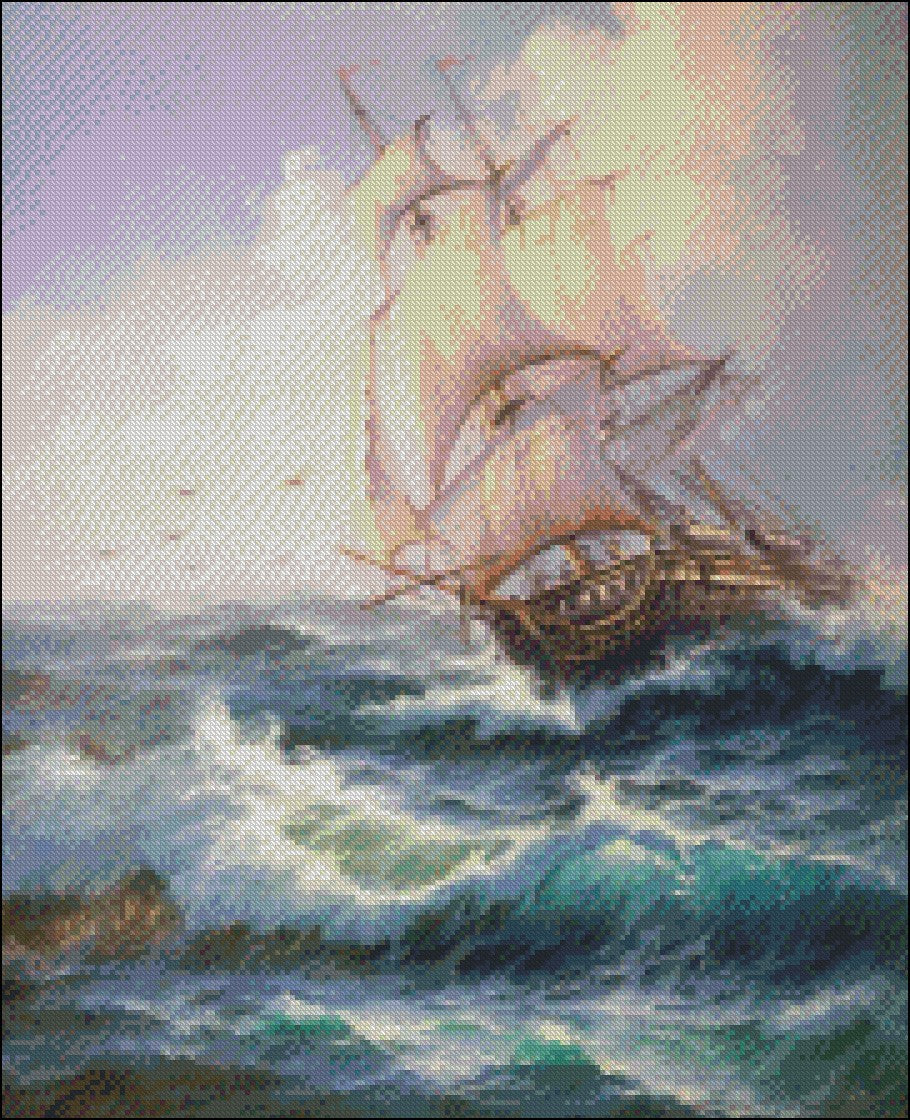Sailing Ship 11 - Counted Cross Stitch Patterns Embroidery Crafts Needlework DIY Chart DMC Color