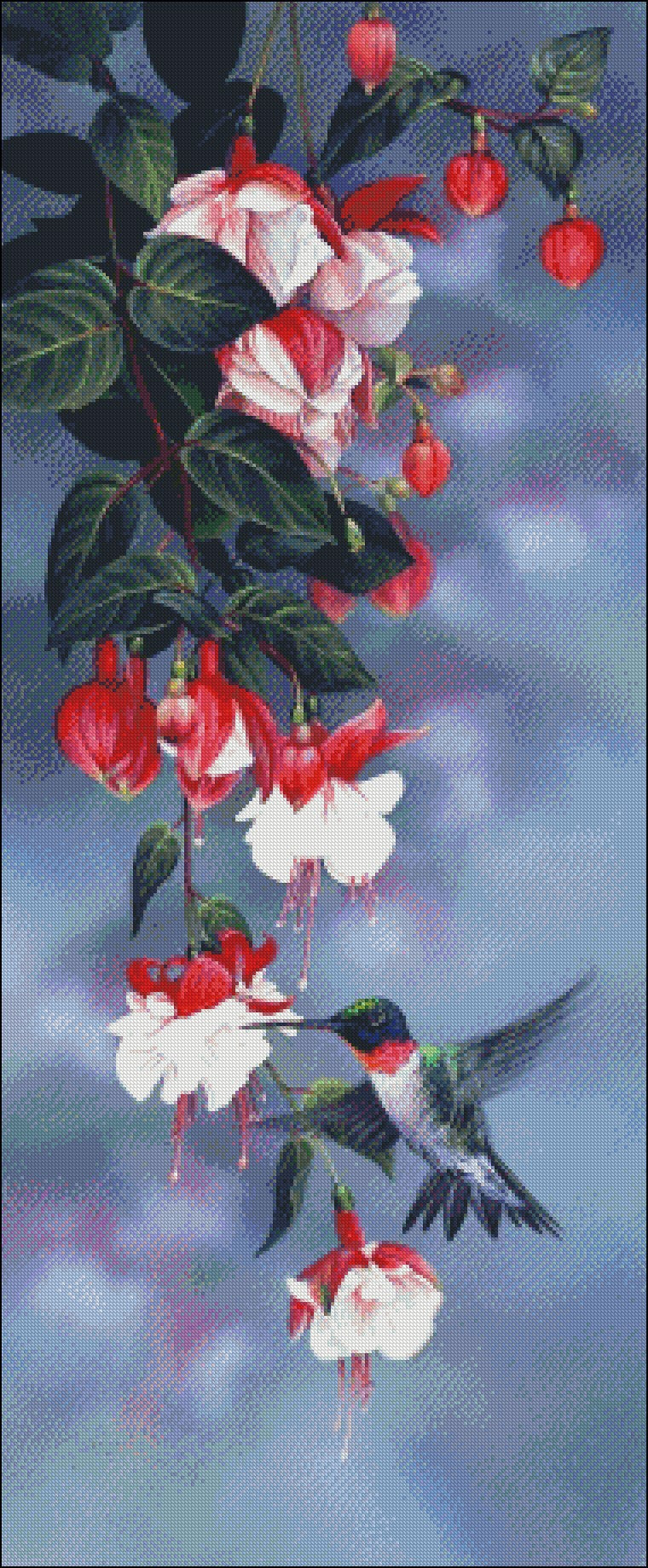 Hummingbird and Fuchsia Flower - Counted Cross Stitch Patterns Embroidery Crafts Needlework DIY Chart DMC Color