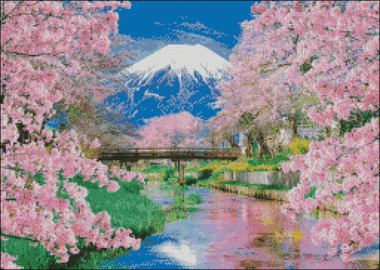 Mount Fuji 3 - Counted Cross Stitch Patterns Embroidery Crafts Needlework DIY Chart DMC Color
