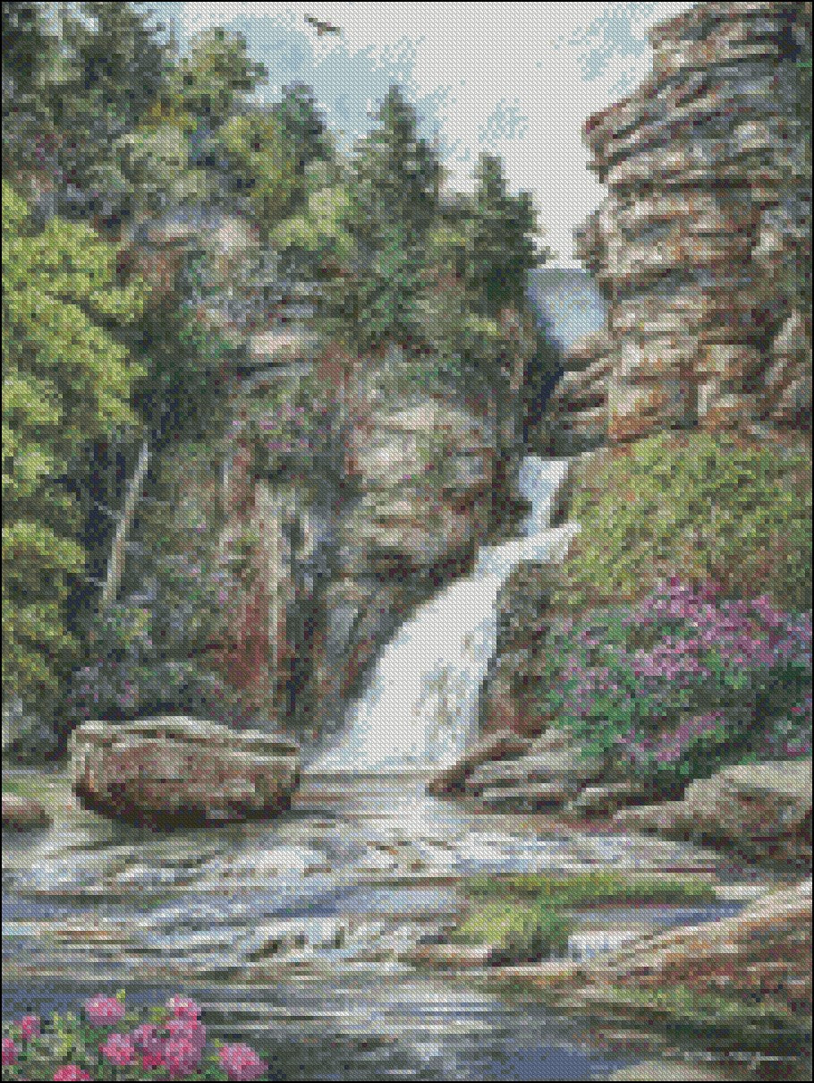 Linville Falls - Counted Cross Stitch Patterns Embroidery Crafts Needlework DIY Chart DMC Color