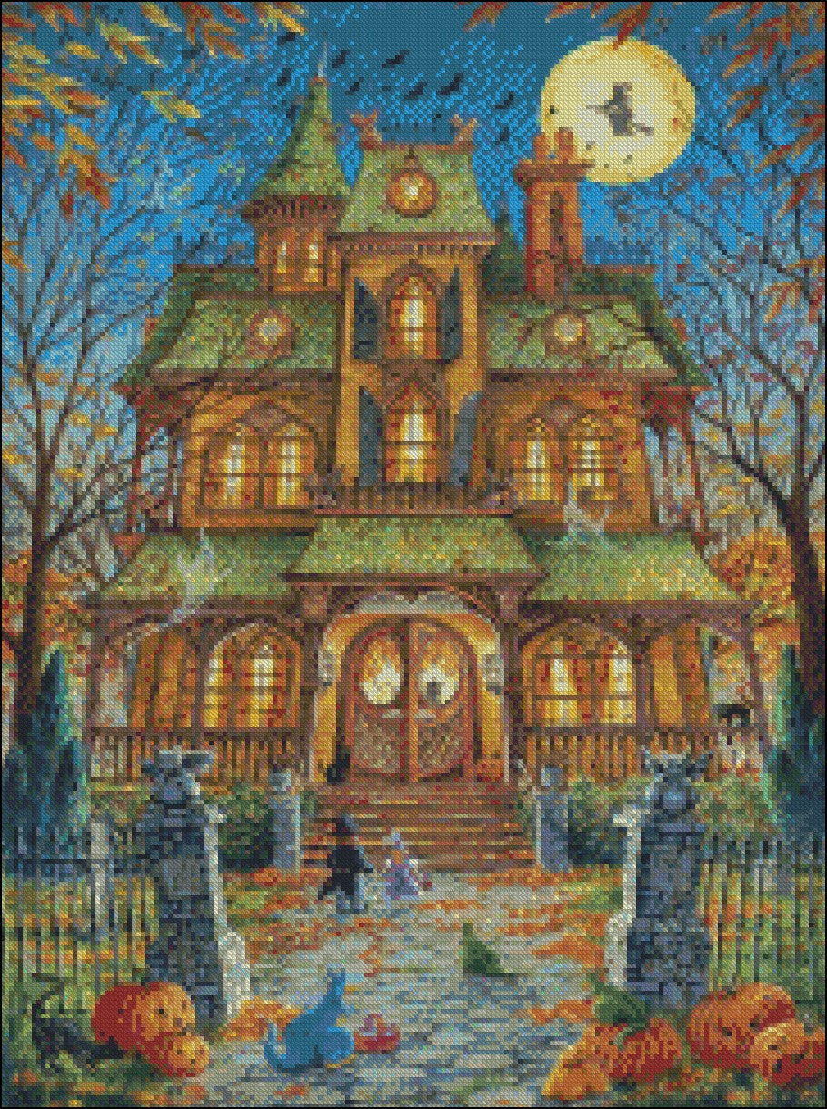 The Trick or Treat House - Counted Cross Stitch Patterns Embroidery Crafts Needlework DIY Chart DMC Color
