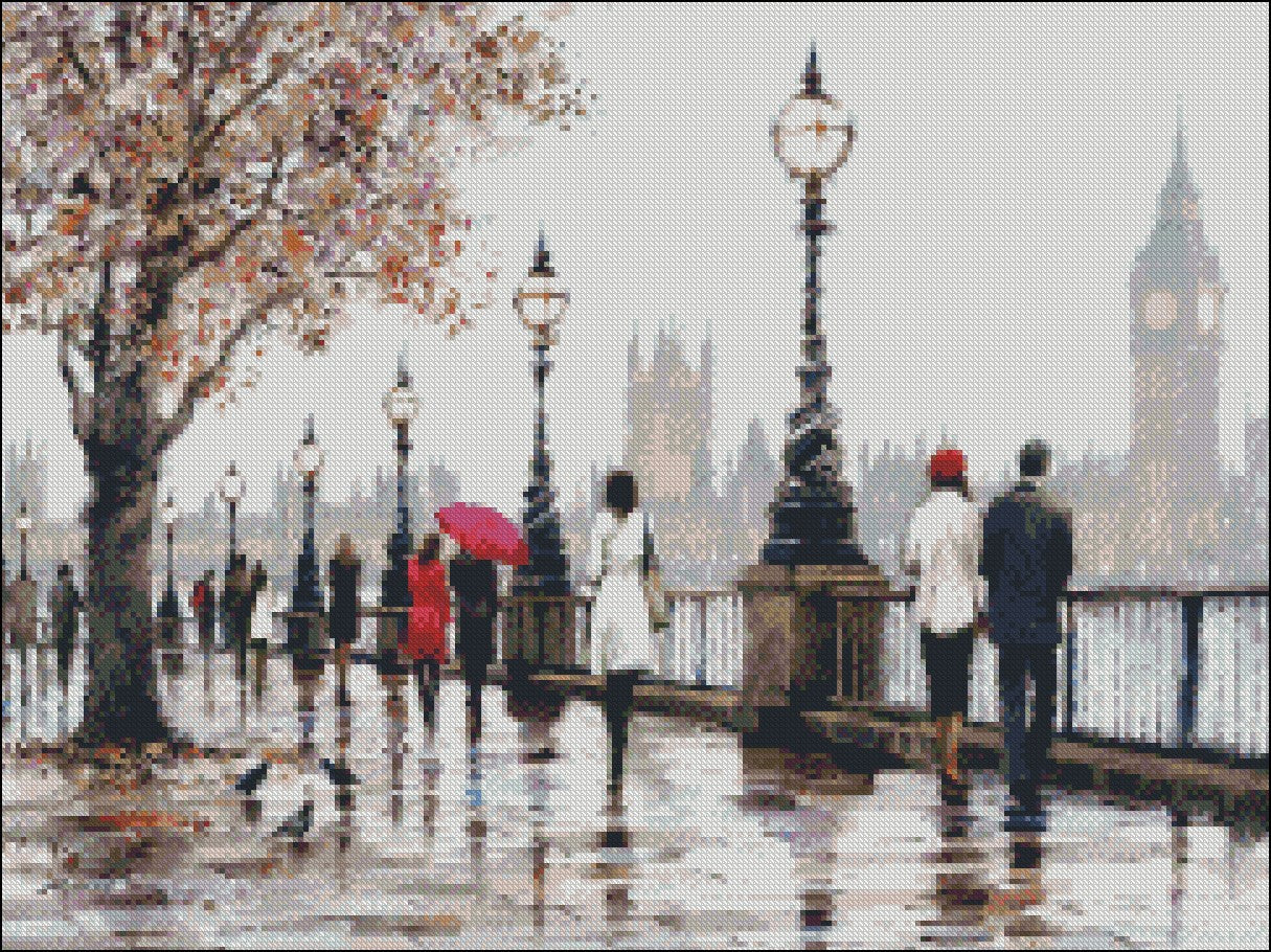 Thames View - Counted Cross Stitch Patterns Embroidery Crafts Needlework DIY Chart DMC Color