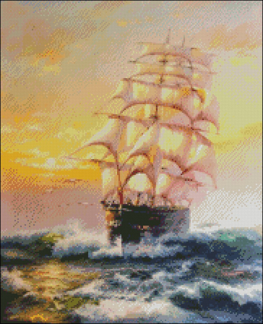 Sailing Ship 12 - Counted Cross Stitch Patterns Embroidery Crafts Needlework DIY Chart DMC Color