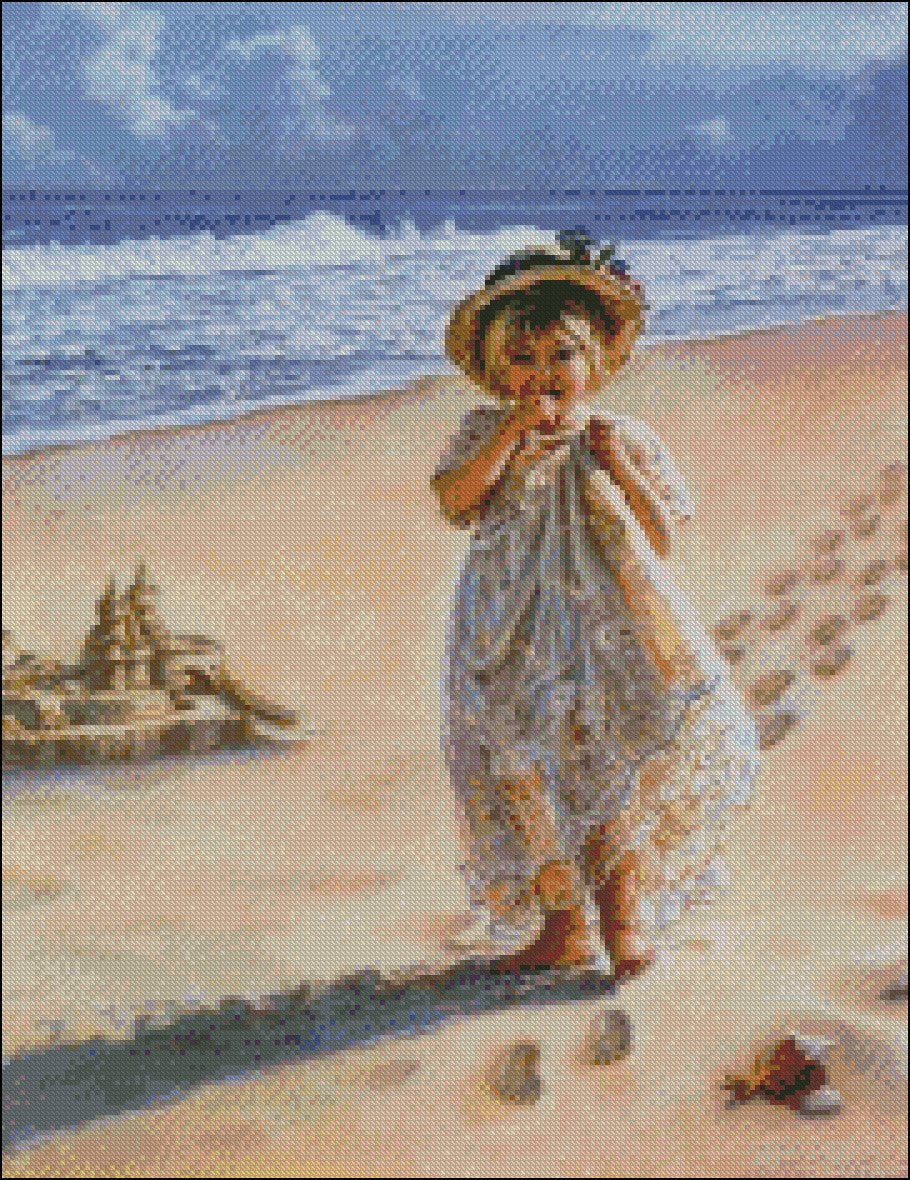 Footprints In The Sand - Counted Cross Stitch Patterns Embroidery Crafts Needlework DIY Chart DMC Color