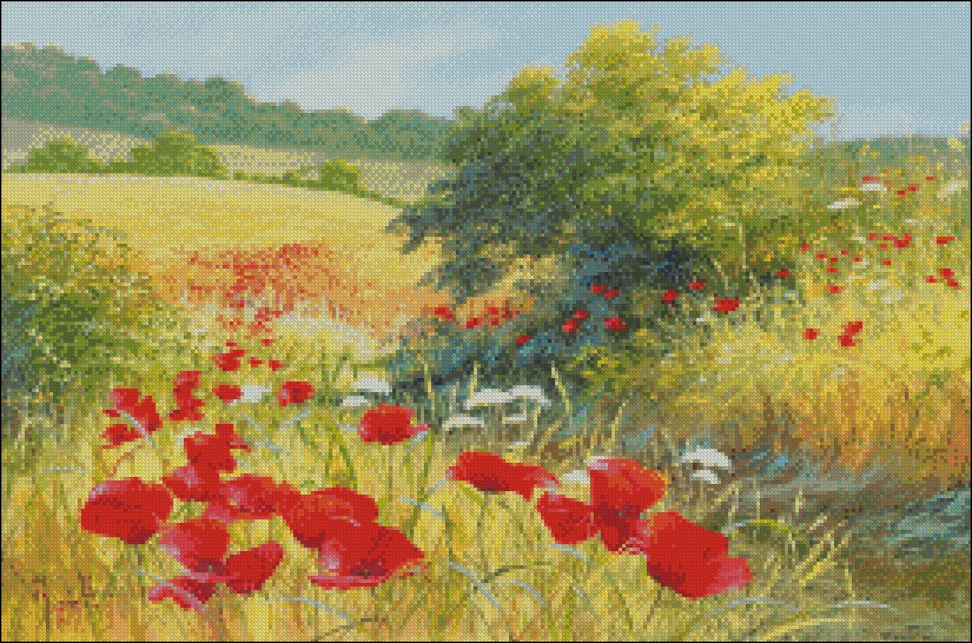 Poppies Field 14 - Counted Cross Stitch Patterns Embroidery Crafts Needlework DIY Chart DMC Color