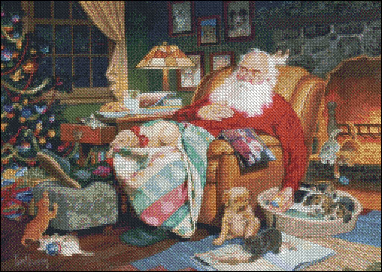 Santa's Nap - Counted Cross Stitch Patterns Embroidery Crafts Needlework DIY Chart DMC Color