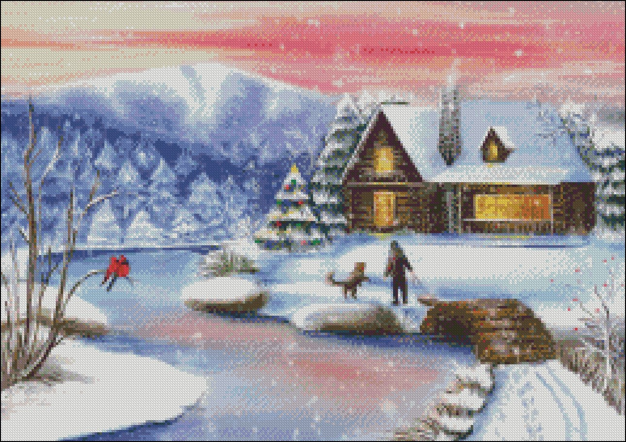 Christmas Night at the Chalet - Counted Cross Stitch Patterns Embroidery Crafts Needlework DIY Chart DMC Color