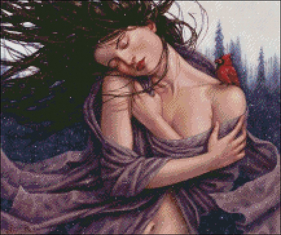 Snowing - Counted Cross Stitch Patterns Embroidery Crafts Needlework DIY Chart DMC Color