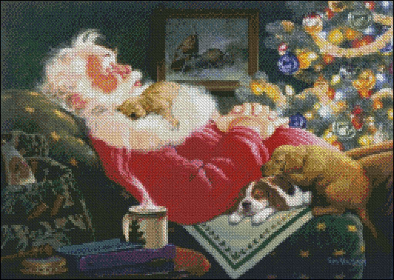 Santa Takes a Break - Counted Cross Stitch Patterns Embroidery Crafts Needlework DIY Chart DMC Color