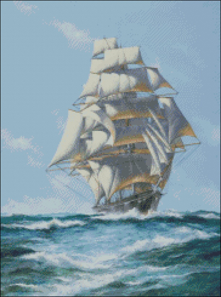Sailing Ship 14 - Counted Cross Stitch Patterns Embroidery Crafts Needlework DIY Chart DMC Color