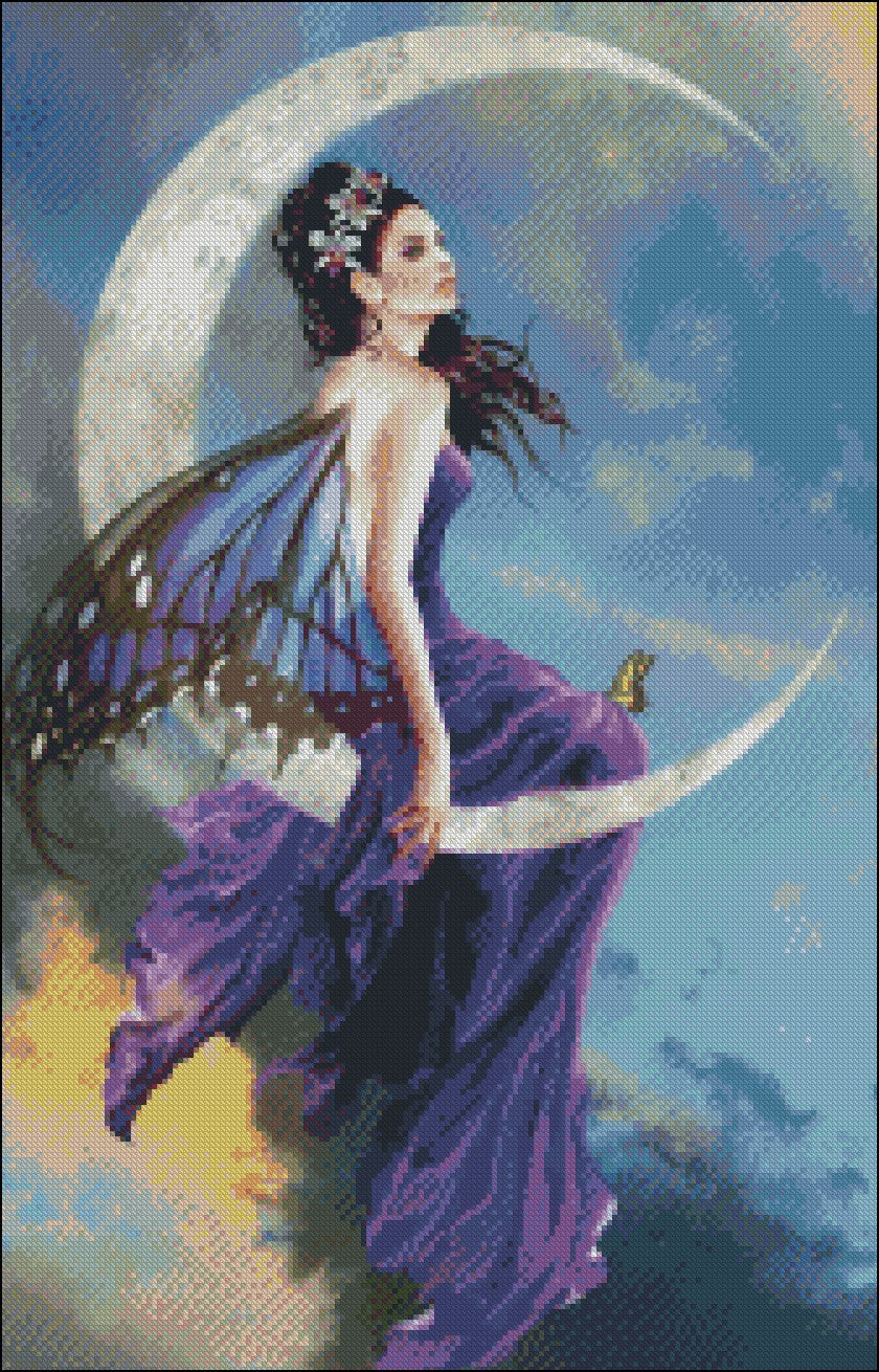 Moon Amethyst - Counted Cross Stitch Patterns Embroidery Crafts Needlework DIY Chart DMC Color